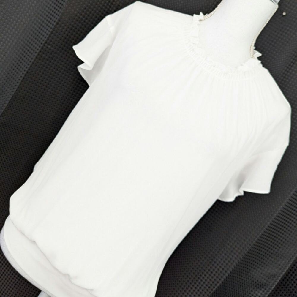 NWT@$39! EXPRESS! RUCHED BACK WAIST & NECK, SHEER WHITE CHIFFON BLOUSE! SZ XL